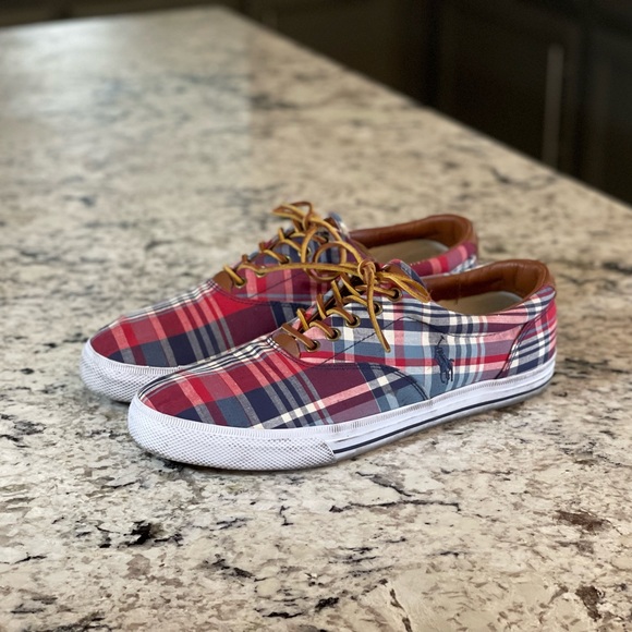 Red/White/Blue Plaid Vaughn Polo by Ralph Lauren Lace Up Shoes - Picture 1 of 6
